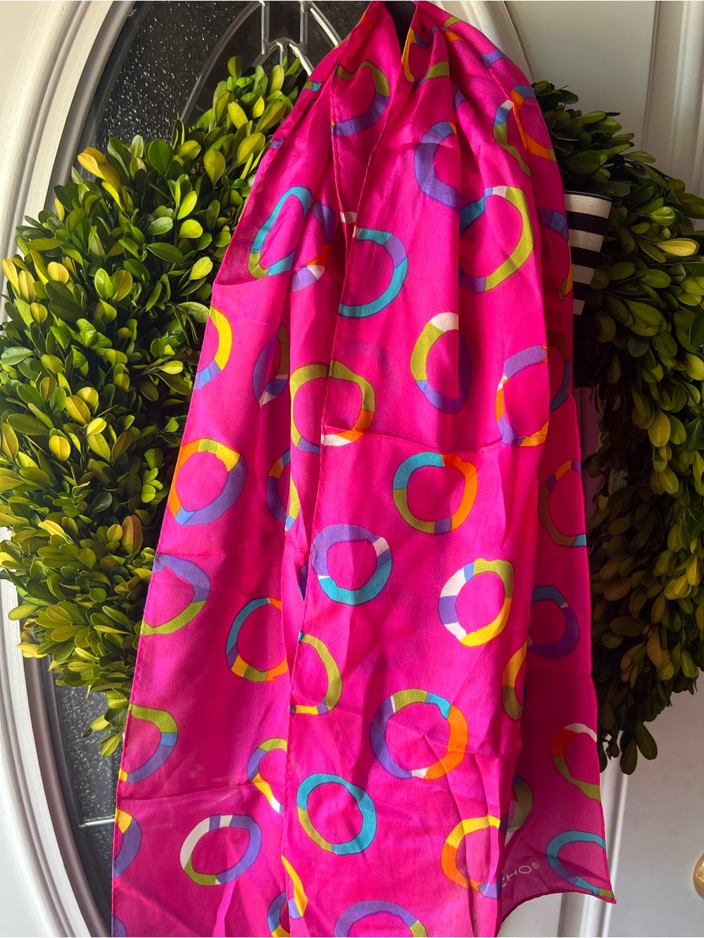 Bright Pink Circle-Print Women’s Scarf